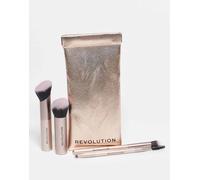 Revolution On The Glow Travel Brush Set, Set 4 pennelli viso da viaggio, setole sintetiche per scolpire & sfumare, vegano