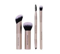 Revolution On The Glow Travel Brush Set, Set 4 pennelli viso da viaggio, setole sintetiche per scolpire & sfumare, vegano