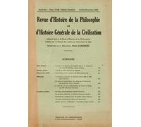 Revue d'Histoire de la Philosophie et d'Histoire Générale de la Civilisation, n° 27-28/juillet - décembre 1939