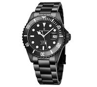 Revue Thommen Orologio subacqueo automatico da uomo, 42 mm, quadrante nero analogico con lancette luminose, data ingrandita e vetro zaffiro, in acciaio inox rivestito in PVD nero, impermeabile,