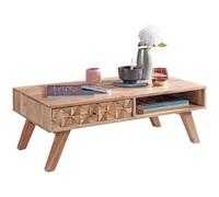Rewa - Tavolino da salotto, 95 x 35 x 50 cm, in legno massello di acacia, design con cassetto, stile rustico, colore: marrone