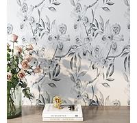 ReWallpaper Carta da Parati Floreale Vintage Autoadesiva Iris 44.5CM×7M Carta da Parati Adesiva Muro Bianca Grigia Carta Adesiva per Mobili Cameretta Giglio Fiorentino Rotolo Vinile Adesivo per Cucina