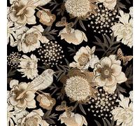 ReWallpaper Carta da Parati Floreale Vintage Uccelli Carta Parati Adesiva Muro Nera e Oro 44.5cmx3m Pellicola Autoadesiva Mobili Fantasia Carte Adesive per Armadio Intern Camera da Letto