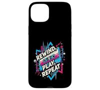 Rewind Play Repeat 80s 90s Cassette Tape Retro Music Lover Custodia per iPhone 15 Plus