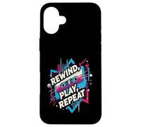 Rewind Play Repeat 80s 90s Cassette Tape Retro Music Lover Custodia per iPhone 16 Plus