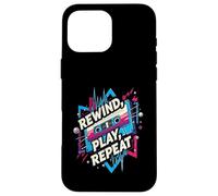 Rewind Play Repeat 80s 90s Cassette Tape Retro Music Lover Custodia per iPhone 16 Pro Max