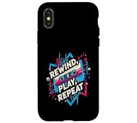 Rewind Play Repeat 80s 90s Cassette Tape Retro Music Lover Custodia per iPhone X/XS