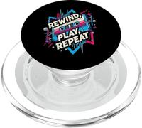 Rewind Play Repeat 80s 90s Cassette Tape Retro Music Lover PopSockets PopGrip per MagSafe