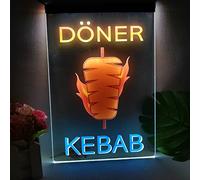 REWIS Doner Kebab LED insegna al Neon, luci al Neon dimmerabili Personalizzate alimentate Tramite USB, per Kebab Snack Grill Ristorante Appeso a Parete insegna illuminata, 40x30 cm,Colorato