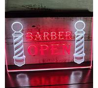 REWIS Insegna al Neon a LED Open per Barbiere, alimentata Tramite USB, con 3 Livelli di intensità Luminosa dimmerabile, Ideale per Decorare saloni di Parrucchieri.,White Red,40x30cm