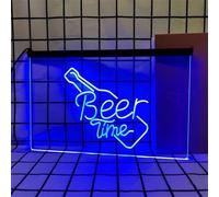 REWIS Insegne al Neon a LED per l'ora della Birra, luci al Neon a Tinta Unita con oscuramento Tramite USB, per Decorazioni Luminose da Appendere alle pareti dei Locali della Birra,Blu,40x30cm