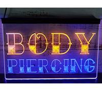 REWIS Insegne al Neon a LED per Piercing, alimentate Tramite USB con 3 Livelli di intensità Luminosa, Ideali per Decorare Le pareti di saloni di Piercing.,Blue Yellow,30x20cm