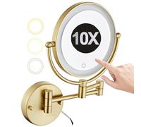 REWIS Specchio cosmetico per Trucco Illuminato a LED da 8 Pollici cablato a Parete con dimmerabile al Tocco, Specchio cosmetico ingranditore 1X / 10X, Specchio da Barba HD,Brushedgold,3Color