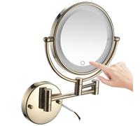 REWIS Specchio da Trucco da 8 Pollici con Illuminazione a LED a 2 Lati Montato a Parete con Schermo Touch dimmerabile, Specchio da Barba ingranditore HD cablato,d'oro,5X