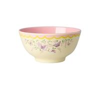 ReWu RICE Ciotola in melamina 15 cm - Crema con stampa a farfalla - Rosa interno - Ciotola per cereali e snack - leggera e robusta - ideale per tutti i giorni & all'aperto - max 70°C