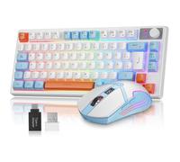 Rewurnth 75% TKL, tastiera e mouse wireless da gioco, layout QWERTZ DE, illuminazione RGB, controllo del volume, mouse LED con display, ricaricabile