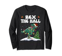 Rex The Hall Trex Dinosaur Christmas Santa Hat Funny Xmas Maglia a Manica