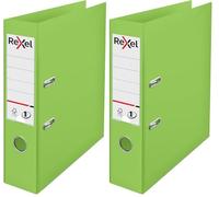 Rexel Choices, 2115505, Raccoglitore ad anelli a leva, formato A4, dorso da 75 mm, capacità 500 fogli, copertina in plastica, cartella portadocumenti, 2115505, verde chiaro (Confezione da 2)
