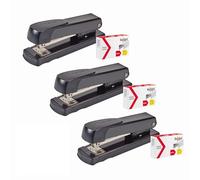 Rexel Meteor 2115734 - Cucitrice a mezza striscia con 1000 punti metallici 26/6 (confezione da 3), capacità 20 fogli, pinzatrice da tavolo in metallo con impugnatura ergonomica, colore nero