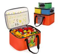 Rexmica Grande organizer per giocattoli con 3 piccoli sacchetti con cerniera, compatibile con mattoncini Lego, custodia da viaggio per mattoncini, giocattoli per auto, bambole, artigianato, piastrelle