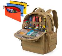 Rexmica Zaino da uomo con 3 tasche per attrezzi, resistente, supporto imbottito per spalle e vita, borsa tattica da lavoro per elettricisti, riparatori, tecnici HVAC