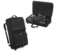 Rexmica - Zaino per controller DJ compatibile con Pioneer XDJ RX2/XDJ RX3/XDJ-RX/DDJ FLX10/DDJ REV7/DDJ 1000, custodia per DJ con 2 tasche per accessori, borsa imbottita, nera -, con ruote, Nero