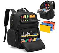 Rexmica Zaino porta attrezzi con 3 tasche, organizer per attrezzi resistente, con supporto imbottito per spalle e vita, per uomini e donne, borsa tattica da lavoro per elettricisti, riparatori