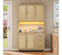 REXO 183 cm cucina buffet, luci decorative a LED controllate app, 2 prese USB, 2 ripiani regolabili, 3 cassetti, maniglie in metallo dorato, ideale per cucine e sala da pranzo.