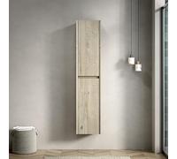 REXO Armadietto da bagno alto stretto con 2 ante, scaffali interni, adatto per piccoli spazi, applicabile a bagno, soggiorno e lavanderia, rovere color crema venature del legno