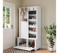 REXO Armadio moderno e minimalista, 120 x 60 x 200 cm, combinazione di scarpiera e armadietto, sistema di archiviazione multifunzionale con ganci