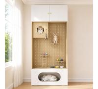 REXO Armadio multiuso per animali domestici, con parete per arrampicata per gatti, cuccia per gatti, superficie di riposo, cuscino morbido, 90 x 50 x 202 cm, armadio per gatti con vano portaoggetti