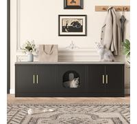 REXO Armadio nascosto per gatti, 140 x 40 x 45,5 cm, tiragraffi integrato e ventilazione, mobili per animali per corridoio e ingresso, armadietto per lettiera per gatti, nero