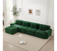 REXO Boneless divani per soggiorno, divano modulare con chaise longue a forma di L, 4 posti, comodo sedile basso imbottito Corduroy-Cloud e divano senza montaggio, design antiscivolo, verde