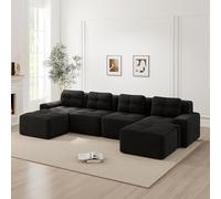 REXO Boneless divani per soggiorno, divano modulare con chaise longue a forma di U, 4 posti, comodi e imbottiti, corduroy-cloud, divano senza montaggio, design antiscivolo, nero