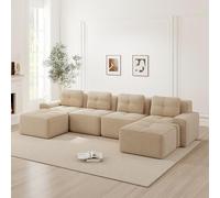 REXO Boneless divani per soggiorno, divano modulare con chaise longue a forma di U, 4 posti, comodi e imbottiti, corduroy-cloud, divano senza montaggio, design antiscivolo, beige