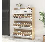 REXO Cassettiera per scarpe B80/T23,5/H131 cm con scarpiera girevole, composta da tre grandi alette e due cassetti, scarpiera in legno, adatto per ingresso e soggiorno