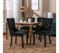 REXO Collection Modern, high-end Tufted Solid Wood Contemporary Velvet Upholstered Dining Chair with Wood Legs Nailhead Trim Set 2 pezzi, nero