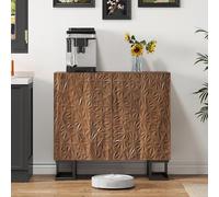 REXO Credenza 80 × 40 × 78 cm - Serie Foglia Poesie - Effetto noce scuro con profondità - Porte push-to-open - Piedini in metallo - Design moderno per soggiorno e corridoio