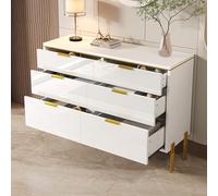 REXO Credenza bianca oro, moderna con 6 cassetti, frontali lucidi, ampio spazio per soggiorno, sala da pranzo e corridoio, elegante mobile per organizzare l'ordine