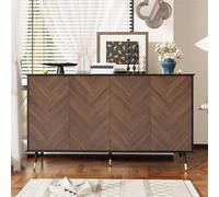 REXO Credenza moderna con motivo a spina di pesce: armadio a buffet con 4 ante e ripiani regolabili in altezza, legno MDF e piedini in metallo, spazio per soggiorno, corridoio e sala da pranzo.