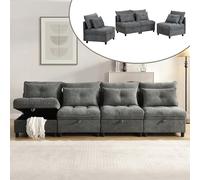 REXO Divano modulare a 4 posti: combinabile liberamente + spazio sotto tutti i cuscini di seduta + funzione sonno + rivestimento in ciniglia, design libero con combinazione divano soggiorno