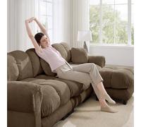 REXO Divano modulare in ciniglia a 2 posti, a forma di U, con ottomano, design trapuntato fine, stile elegante, cuscino spesso, morbido e di supporto, facile da montare, perfetto per il soggiorno