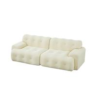 REXO Divano oversize a due posti, braccioli larghi, design moderno con decorazione a bottoni, divano curvo, adatto per soggiorno e appartamenti, nessun montaggio richiesto, beige