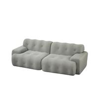 REXO Divano oversize a due posti, braccioli larghi, design moderno con decorazione a bottoni, divano curvo, adatto per soggiorno e appartamenti, nessun montaggio richiesto, grigio