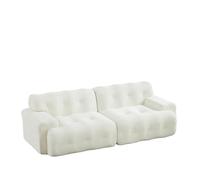 REXO Divano oversize a due posti, braccioli larghi, design moderno con decorazione a bottoni, divano curvo, adatto per soggiorno e appartamenti, nessun montaggio richiesto, beige