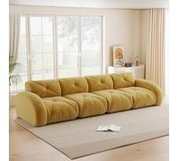 REXO Divano senza cornice, extra grande divano modulare a quattro posti, comodo tessuto di ciniglia, adatto per il soggiorno, design antiscivolo, nessun montaggio richiesto, giallo.