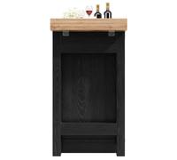 REXO Isola da cucina girevole a 360°, armadietto laterale, 120-197 cm, ante patchwork, scaffale per vino estraibile, cassetti, rovere chiaro, nero