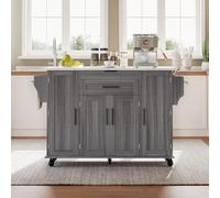 REXO Isola mobile da cucina, piano di lavoro estensibile fino a 70 cm, cassetto per posate nascosto, ripiani regolabili, portaspezie e porta asciugamani, adatto per cucina, sala da pranzo o soggiorno