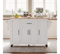 REXO Isola mobile da cucina, piano di lavoro estensibile fino a 70 cm, cassetto per posate nascosto, ripiani regolabili, portaspezie e porta asciugamani, adatto per cucina, sala da pranzo o soggiorno