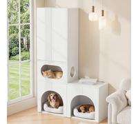 REXO Lettiera per 2 lettiere per gatti, con colonna tiragraffi e zona riposo, bianco, 140 x 45 x 195 cm